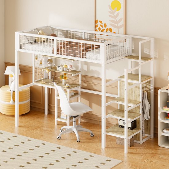 Zepneiy Hoogslaper 90 x 200 cm, veiligheidsbarrière raammotief, metalen bal, met veiligheidsladder, links en rechts, verwisselbaar, wit (matras niet inbegrepen Zepneiy Hoogslaper 90 x 200 cm, veiligheidsbarrière raammotief, metalen bal, met veiligheidsladder, links en rechts, verwisselbaar, wit (matras niet inbegrepen