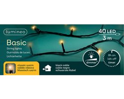 Lumineo Kerstverlichting - 40 leds -klassiek warm wit -300 cm - black cable - timer en dimmer Lumineo Kerstverlichting - 40 leds -klassiek warm wit -300 cm - black cable - timer en dimmer