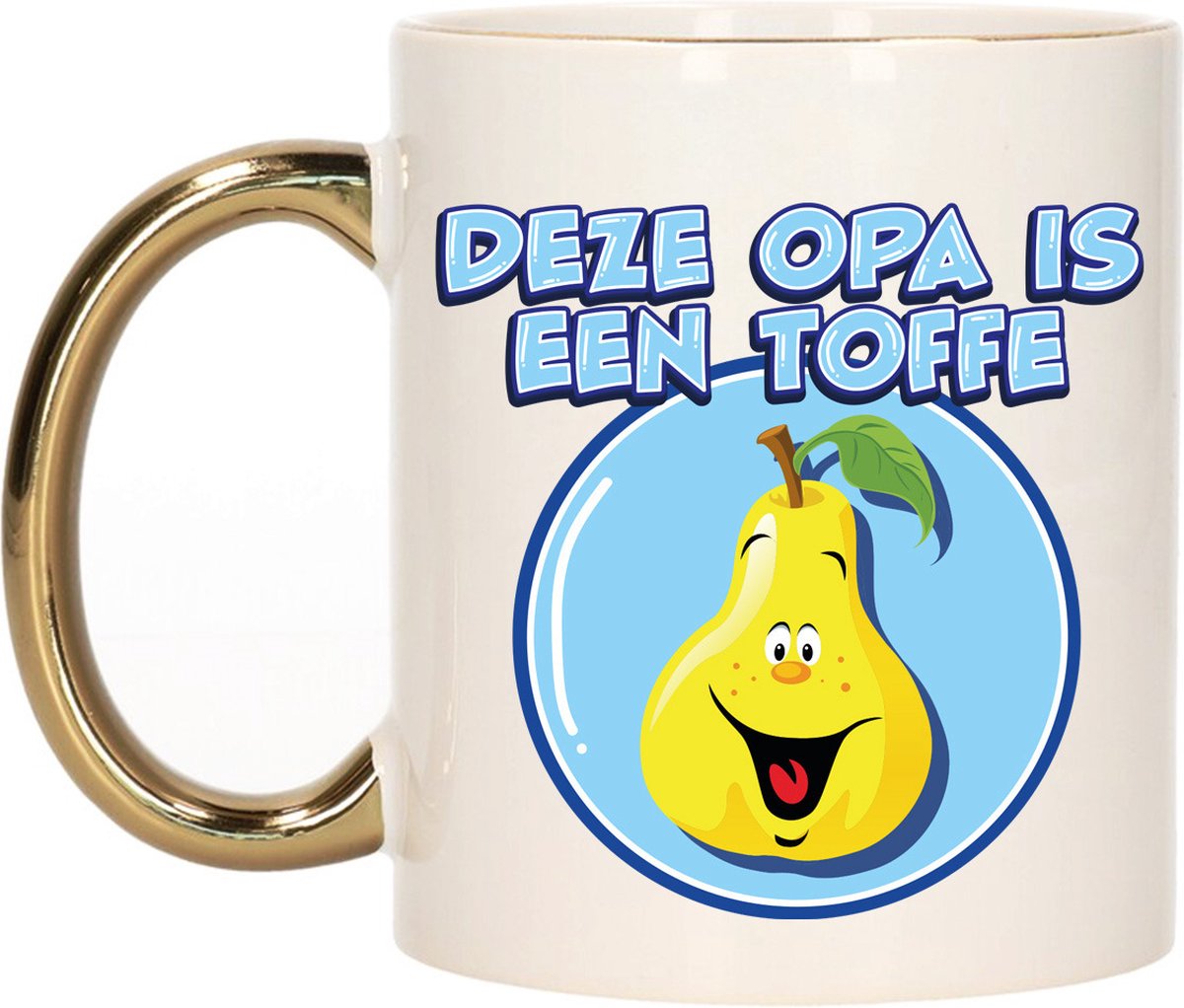 Bellatio Decorations Cadeau koffie/thee mok voor Opa - goud - toffe Opa - keramiek - 300 ml