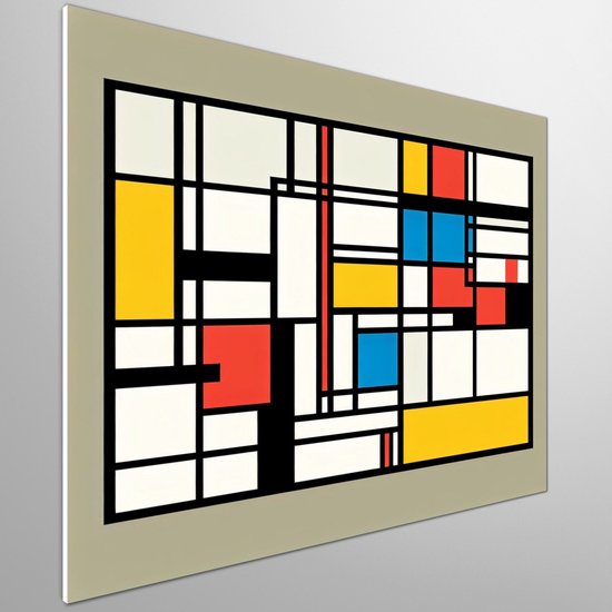 Line art mondriaan schilderij | Abstractie in geometrische lijnen: Een hommage aan Piet Mondriaan | Kunst - 100x100 centimeter op Forex | Foto op Forex