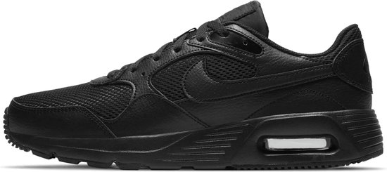 Zwarte Nike Air Max sneaker met mesh en leren overlays. Zichtbare Air unit in de zool.