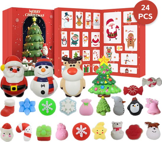 SquishySurprise - Adventskalender 2025 - Squishies - Voor kinderen - 24 stuks - Kerstcadeau - Sinterklaascadeau