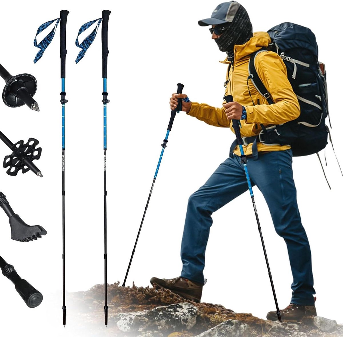 Allecto Plus - Carbon wandelstokken voor trekking - Ultralicht en schokdempend - Inklapbaar voor wandelen en kamperen