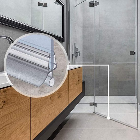 Douchestrip 80cm glasdikte 6-7-8 mm recht pvc vervangende afdichting douches UK08 - waterdicht - hoekprofiel van Sani-Comfort — afbeelding 4