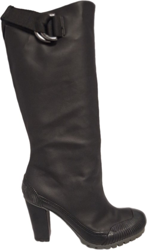 Bottes En Daim Taupe Donna Karan (DKNY) Taille 8 - Talon Bloc, Genou, Détails Cuir Verni