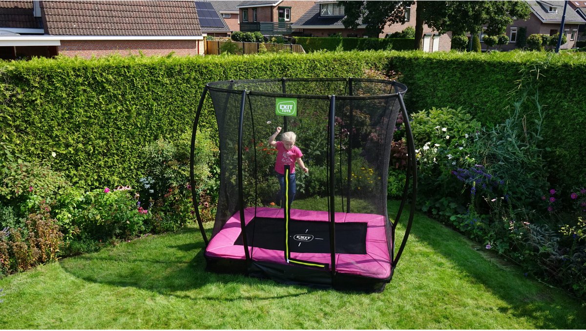 EXIT Silhouette inground trampoline 153x214cm met veiligheidsnet - roze