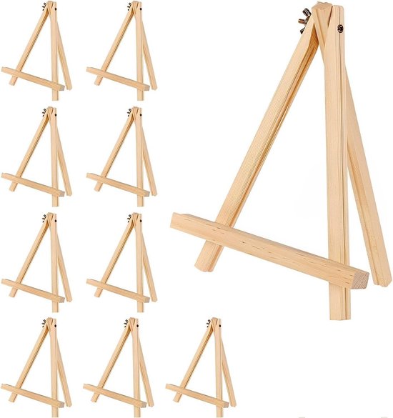 Foto: Houten mini ezel 19 cm set van 10 schildersezelstandaards tafelbladweergave ezel kunstenaarsezel tafelbladhouder voor kleine doeken kinderambachten visitekaartjes