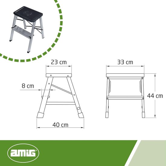 Amig Kleine Vouwladder Met 3 Treden, Kruk Antislip Maximaal Gewicht 150 Kg Aluminium Eenvoudig Op Te Bergen 1726178053