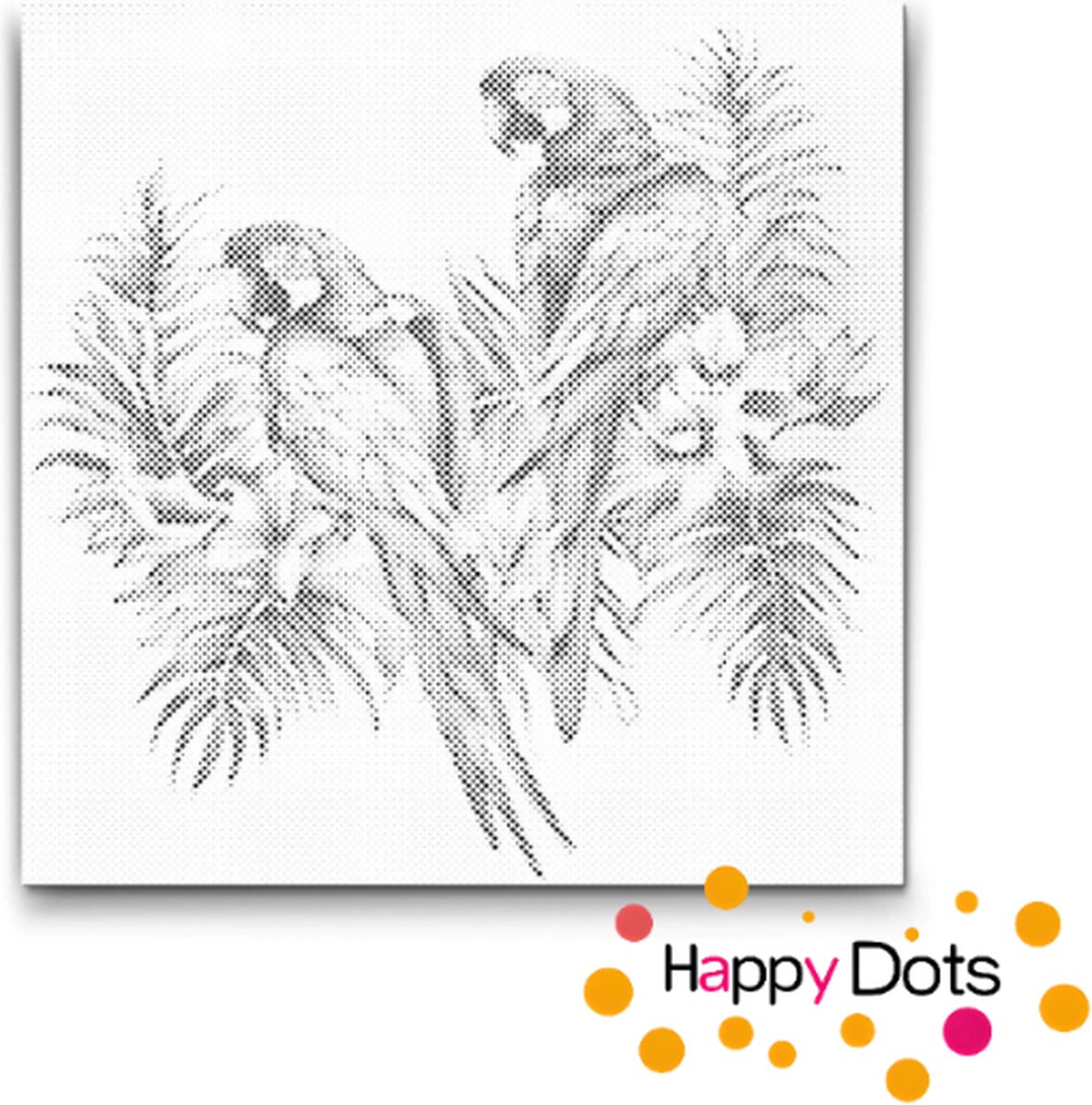 HappyDots DOT Painting Twee papegaaien - Stippelschilderij 50x50cm