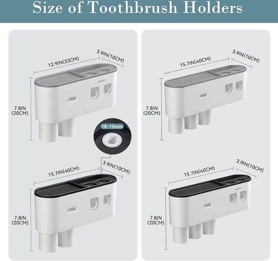 Tandenborstelhouder Voor Aan De Muur Met Automatische Tandpastadispenser 7 Tandenborstelsleuven Met Stofdichte Hoes 4 Magnetische Bekers En Een Lade Voor Cosmetica Organisatie