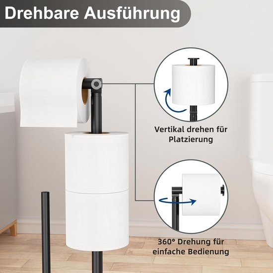 Porte-rouleau de papier toilette en acier inoxydable avec brosse de toilette sur pied - noir mat - accessoires de salle de bain majordome de toilette