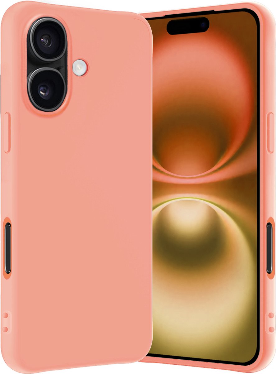 Hoes - Geschikt voor Apple iPhone 16 - Sterk & Shockproof - Hoesje Cover - Siliconen Case - Perzik