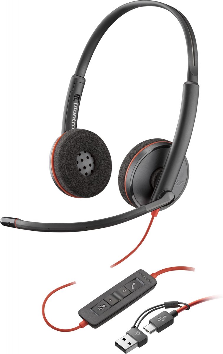 POLY Blackwire 3220 stereo USB-C-headset + USB-C/A-adapter (bulk)