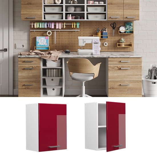 Vicco Armoire suspendue universelle R- Line, Rouge bordeaux brillant/ Wit, 45 cm avec porte