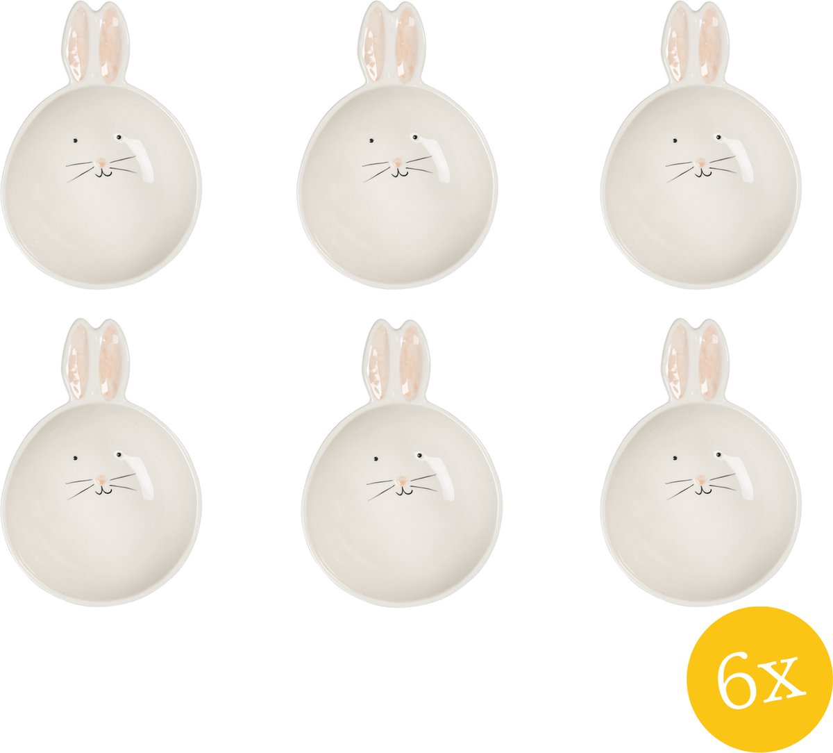 Clayre & Eef Soepbord set van 6 stuks 11x27x3 cm Beige Keramiek Rond Konijn Soepkom