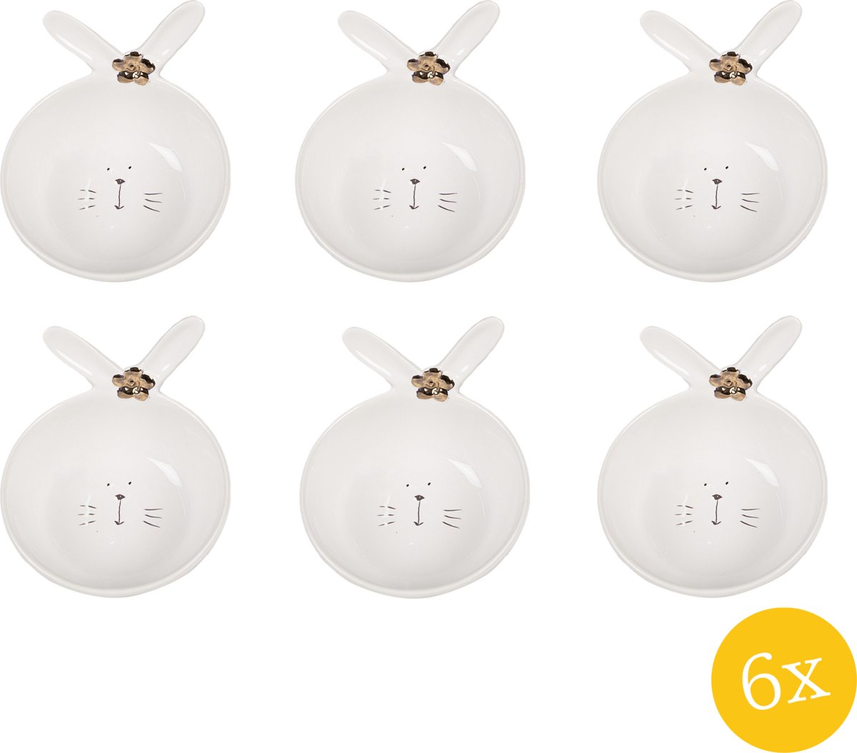 Clayre & Eef Soepkom set van 6 stuks 200 ml Wit Porselein Konijn Serveerkom