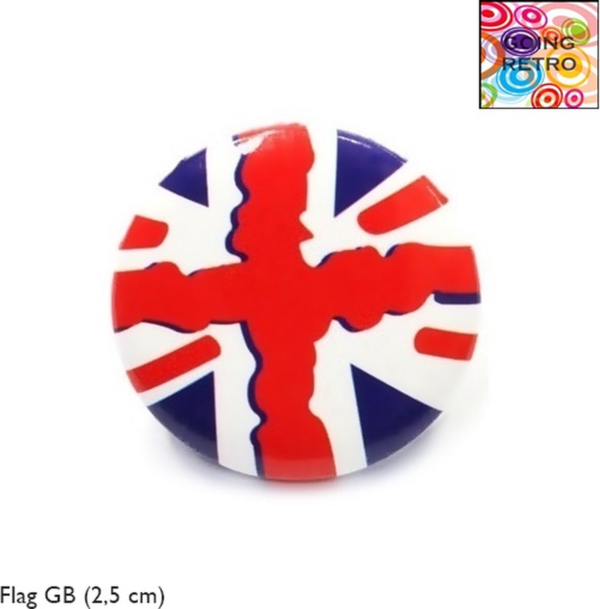Going Retro® - Trendy Button Brôche - (37) Vlag GB – ca. 2,5 cm – Volwassenen Jeugd – Unisex – Casual - Thema Feest