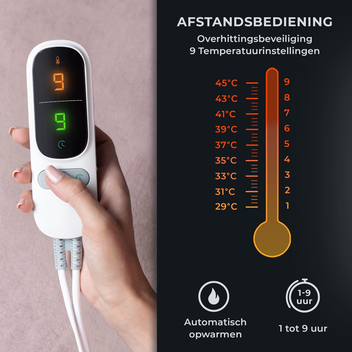 Afbeelding 2 van STAUS&BACH POWERNAP - 2 Persoons XXL elektrische deken (160W) - Warmtedeken met 1 tot 9 uur timer en 9 warmtestanden - 180x160 cm knuffeldeken - Wasmachine bestendige bovendeken - Dusty Pink