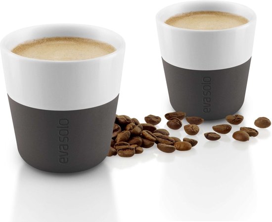 Eva Solo 5706631052030 501003 Lattebeker, 2-delig, siliconen huls, 360 ml, porselein, carbon zwart