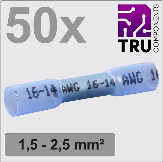 TRU COMPONENTS TC-12888404 Prolongateur avec gaine thermorétractable 1.5 mm² 2.5 mm² entièrement isolé bleu 50 pc(s)