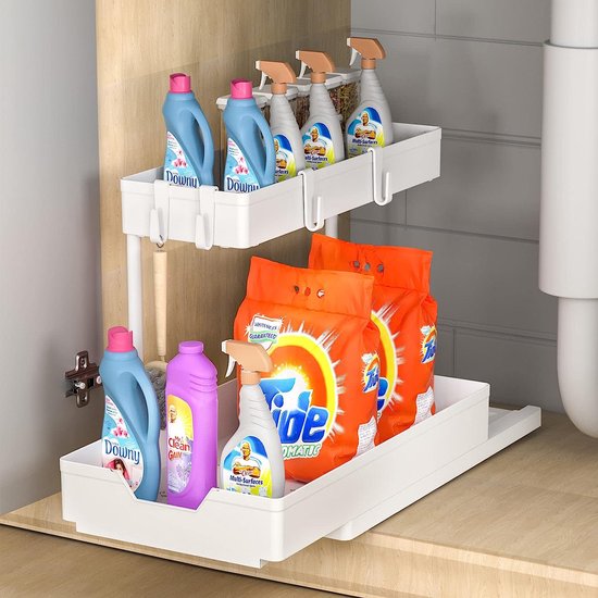 Wastafel Rek Onder wastafel rek 2 etages, uittrekbaar spoelkastrek, L-vormige opslag ...