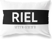 Tuinkussen RIEL - NOORD-BRABANT met coördinaten - Buitenkussen - Bootkussen - Weerbestendig - Jouw Plaats - Studio216 - Modern - Zwart-Wit - 50x30cm
