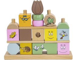 Label Label - Houten Blokken Set - Barbapapa - FSC Hout - 19 Blokken en Rekje - Stimuleert Creatief Spelen en Vormherkenning - Geschikt voor Kindjes vanaf 18 Maanden