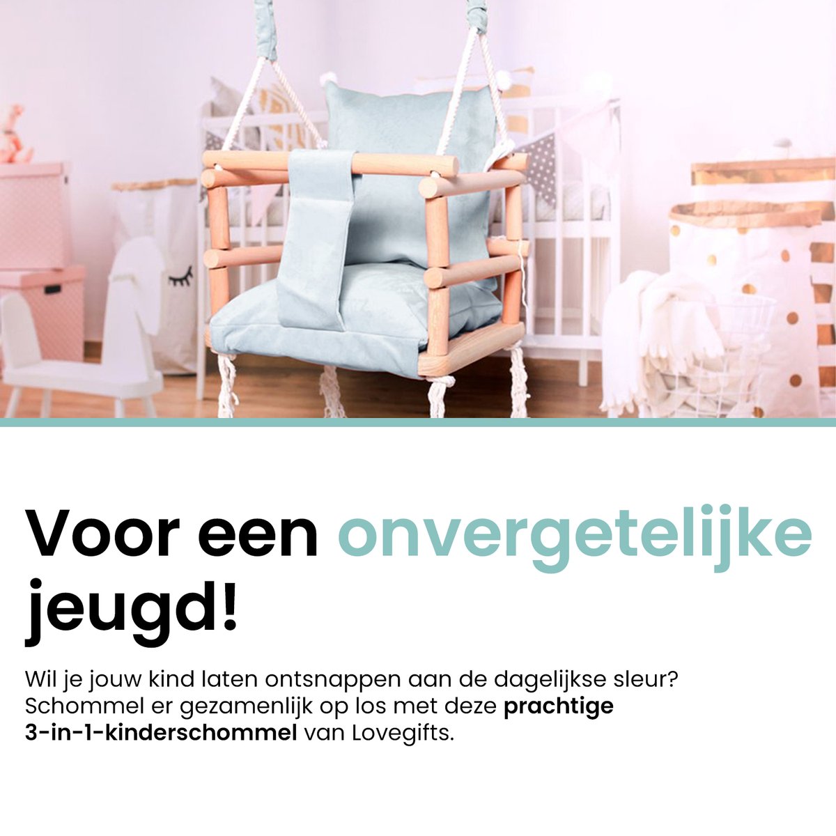 Luxe houten 3 in 1 grijze meegroei baby schommel en Kinder schommel grijs – Baby swing – Schommel die meegroeit met je kindje - Schommelstoel - Schommels - Handgemaakt — afbeelding 2