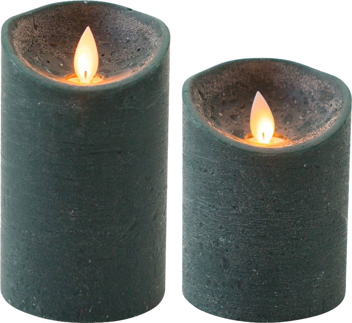 Anna's Collection LED kaarsen/stompkaarsen - set 2x - antiek/donker groen - H10 en H12,5 cm - bewegende vlam Donkergroen