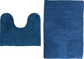 MSV Badkamerkleedje/badmatten set - voor op de vloer - blauw - 45 x 70 cm/45 x 35 cm