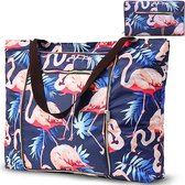 Flamingo Strandtas XXL familie, grote opvouwbare strandtas met ritssluiting, waterdichte strandtas voor strand, reizen, zwembad, winkelen