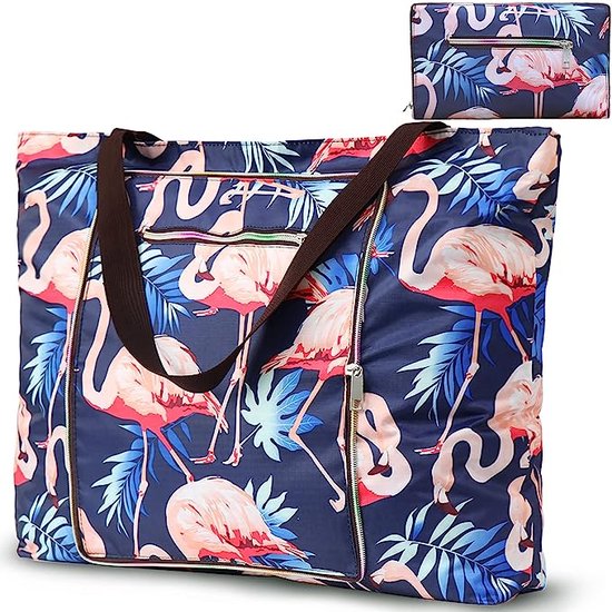 Flamingo Beach Bag XXL Family, Grand Sac de Plage Pliable à Fermeture Éclair, Sac de Plage étanche pour Plage, Voyage, Piscine, Shopping