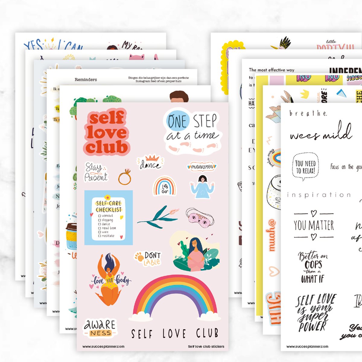 SuccesPlanner Empowermentstickerset - voor jouw planner, agenda of bullet journal - zelfliefde en girl power - 12 vellen in een bedrukte envelop