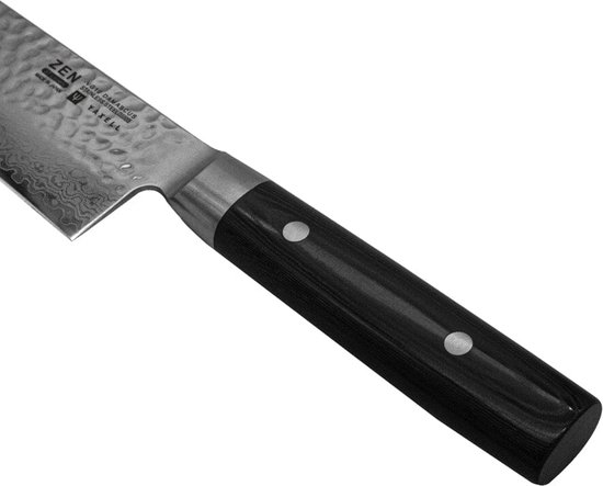 Yaxell Japonais - Série Zen - Couteau de Chef - Acier VG-10 - 61 HRC - Lame 20 cm - Acier Damas 37 Couches - Manche Toile-Micarta