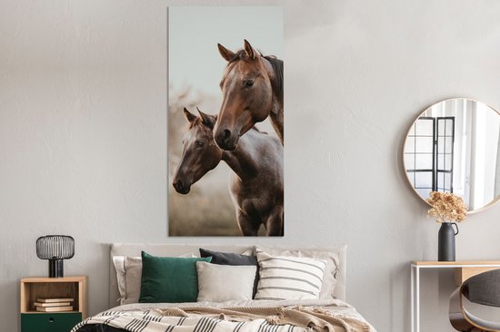 Toile Peinture Paarden - Nature - Marron - 80x160 cm - Décoration murale