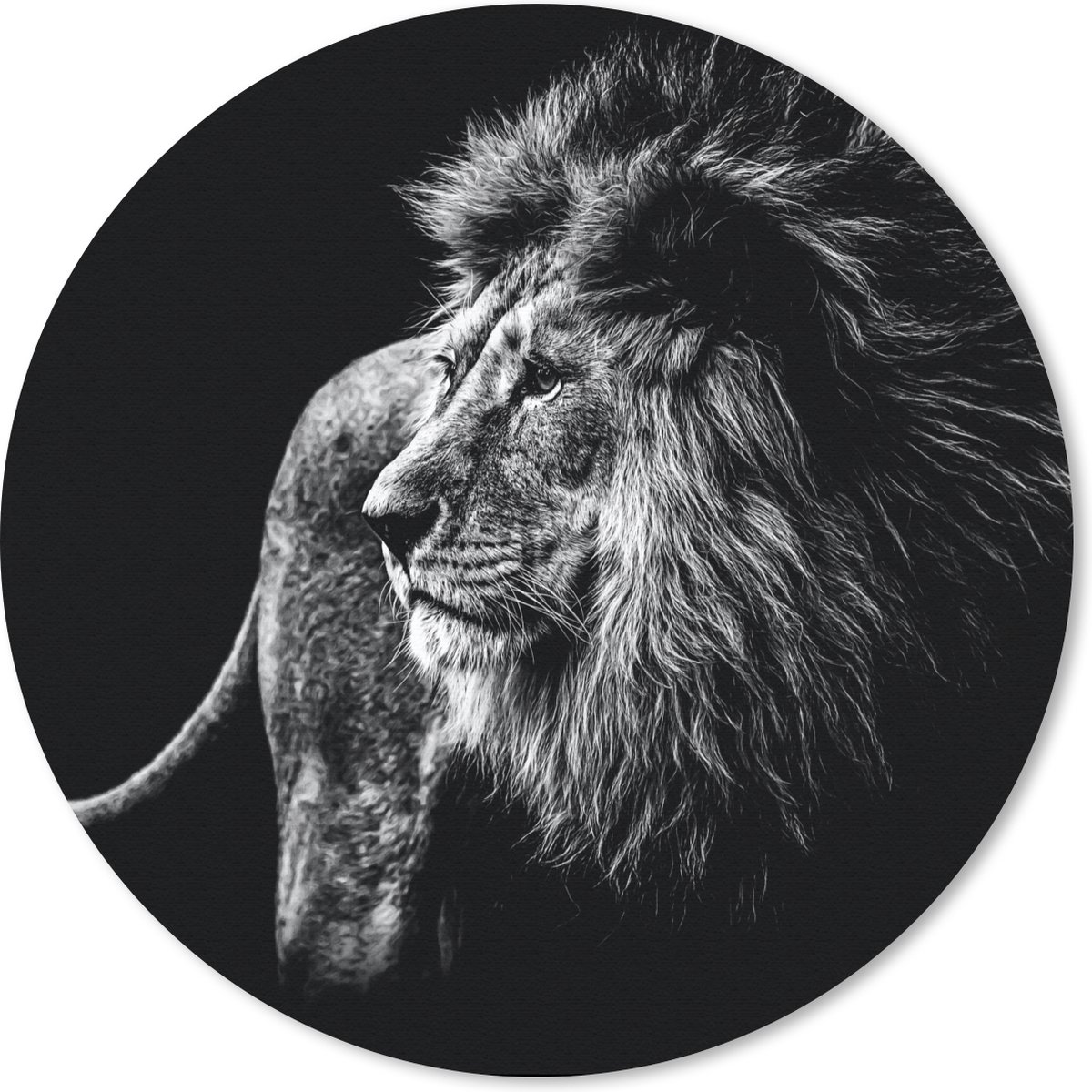 Muismat rond 30x30 cm - Mousepad Dieren - Wild - Leeuw - Zwart - Wit - Ronde muismatten