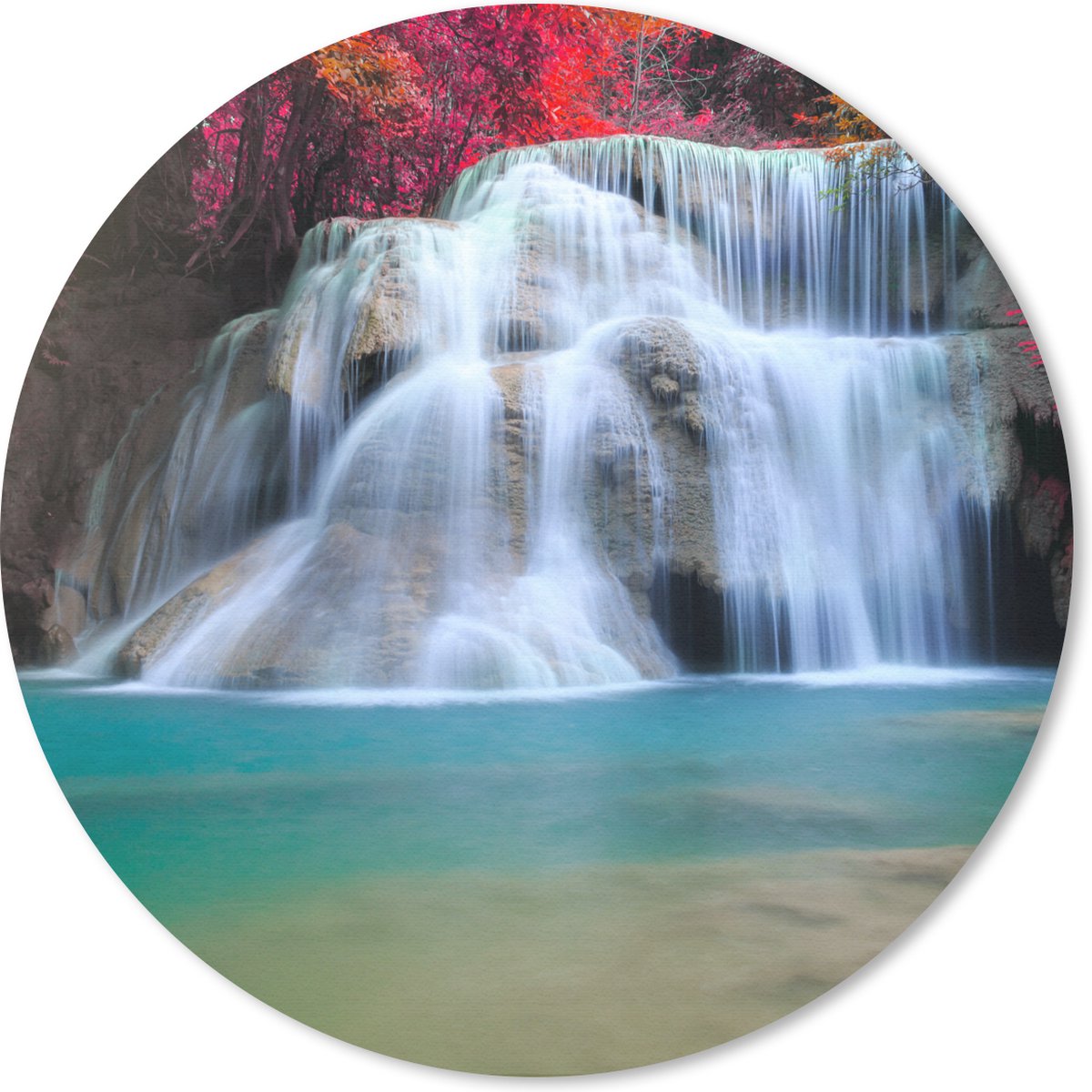 Muismat rond 20x20 cm - Mousepad Waterval - Bomen - Rood - Landschap - Natuur - Ronde muismatten