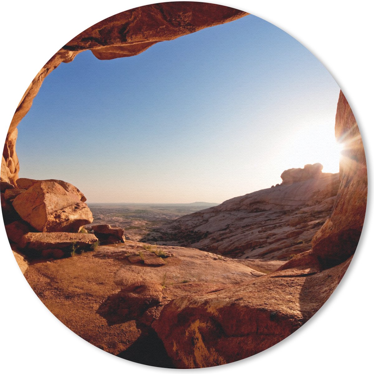 Muismat rond 20x20 cm - Mousepad Grot - Woestijn - Zon - Landschap - Ronde muismatten