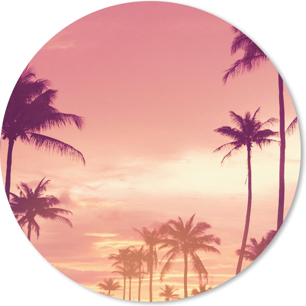 Muismat rond 40x40 cm - Mousepad Lucht - Palmboom - Avond - Natuur - Tropisch - Ronde muismatten