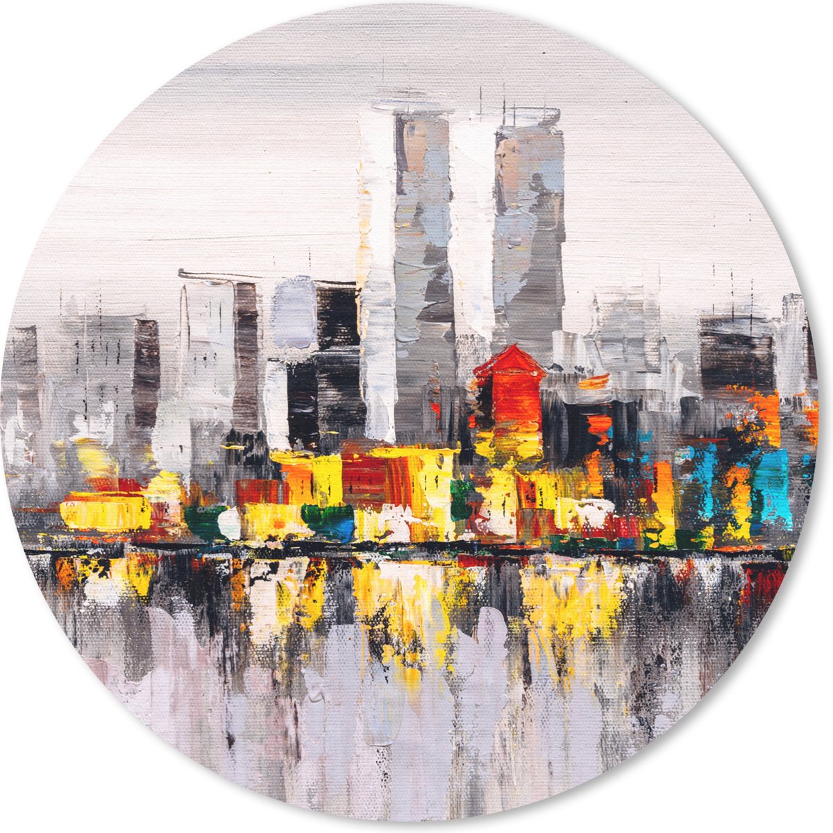 Muismat rond 30x30 cm - Mousepad Schilderij - Skyline - Kleuren - Olieverf - Ronde muismatten