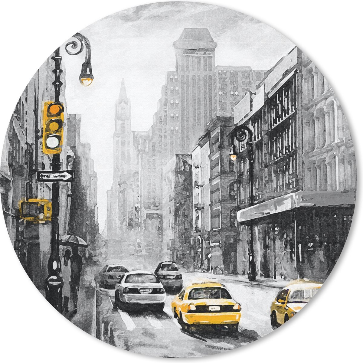 Muismat rond 20x20 cm - Mousepad Schilderij - Olieverf - Stad - Auto - Ronde muismatten
