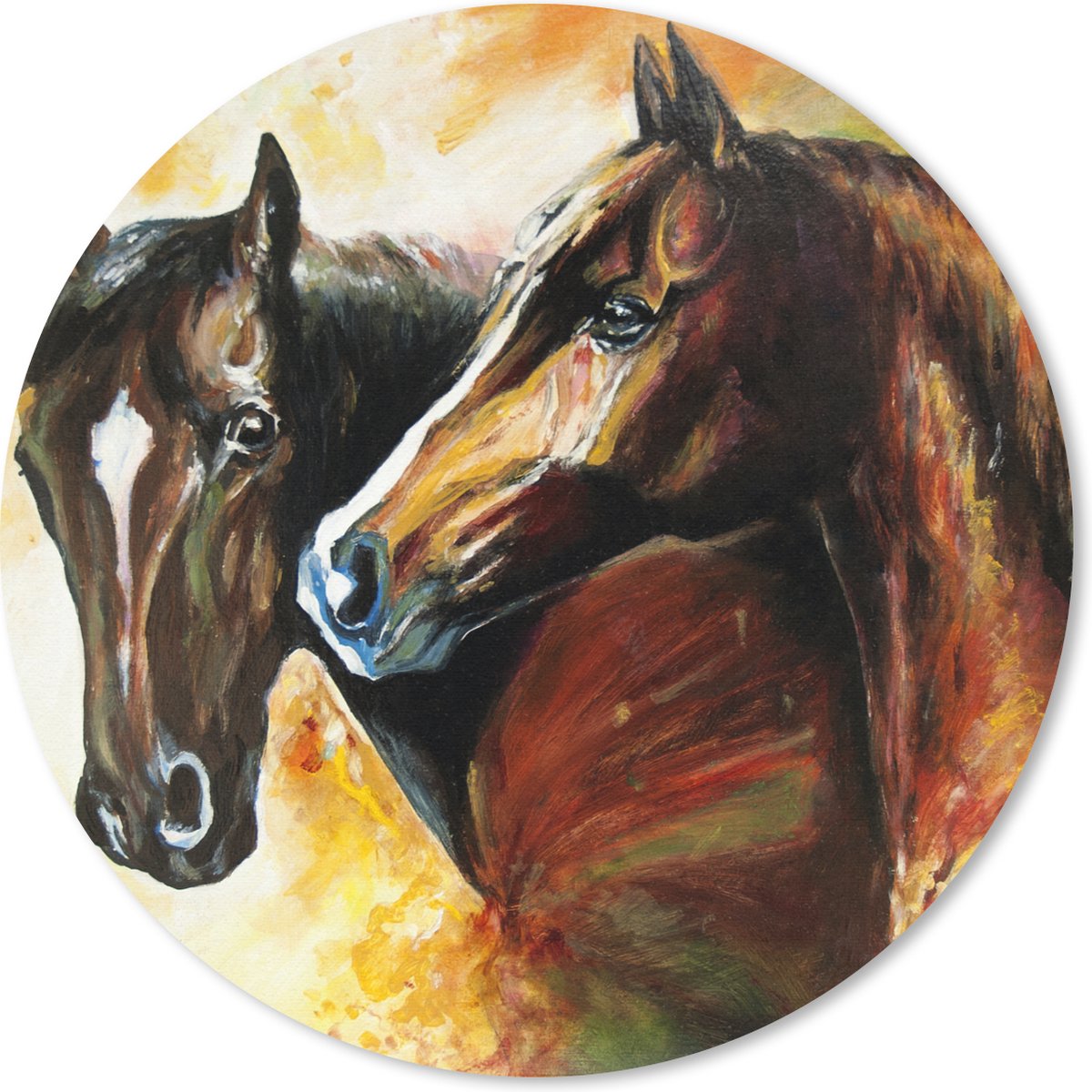 Muismat rond 20x20 cm - Mousepad Schilderij - Paarden - Dieren - Olieverf - Ronde muismatten