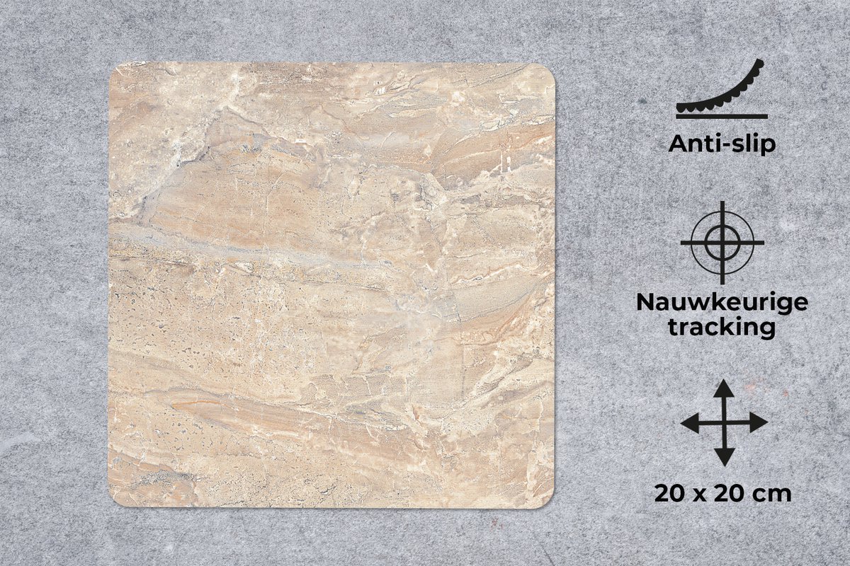 Muismat 20x20 cm - Mousepad Marmer - Kalk - Zand - Textuur - Muismatten