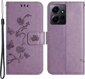 Coverup Bloemen & Vlinders Book Case - Geschikt voor Xiaomi Redmi Note 12 4G Hoesje - Paars