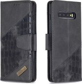 BINFEN Croco Book Case - Geschikt voor Samsung Galaxy S10 Plus Hoesje - Zwart
