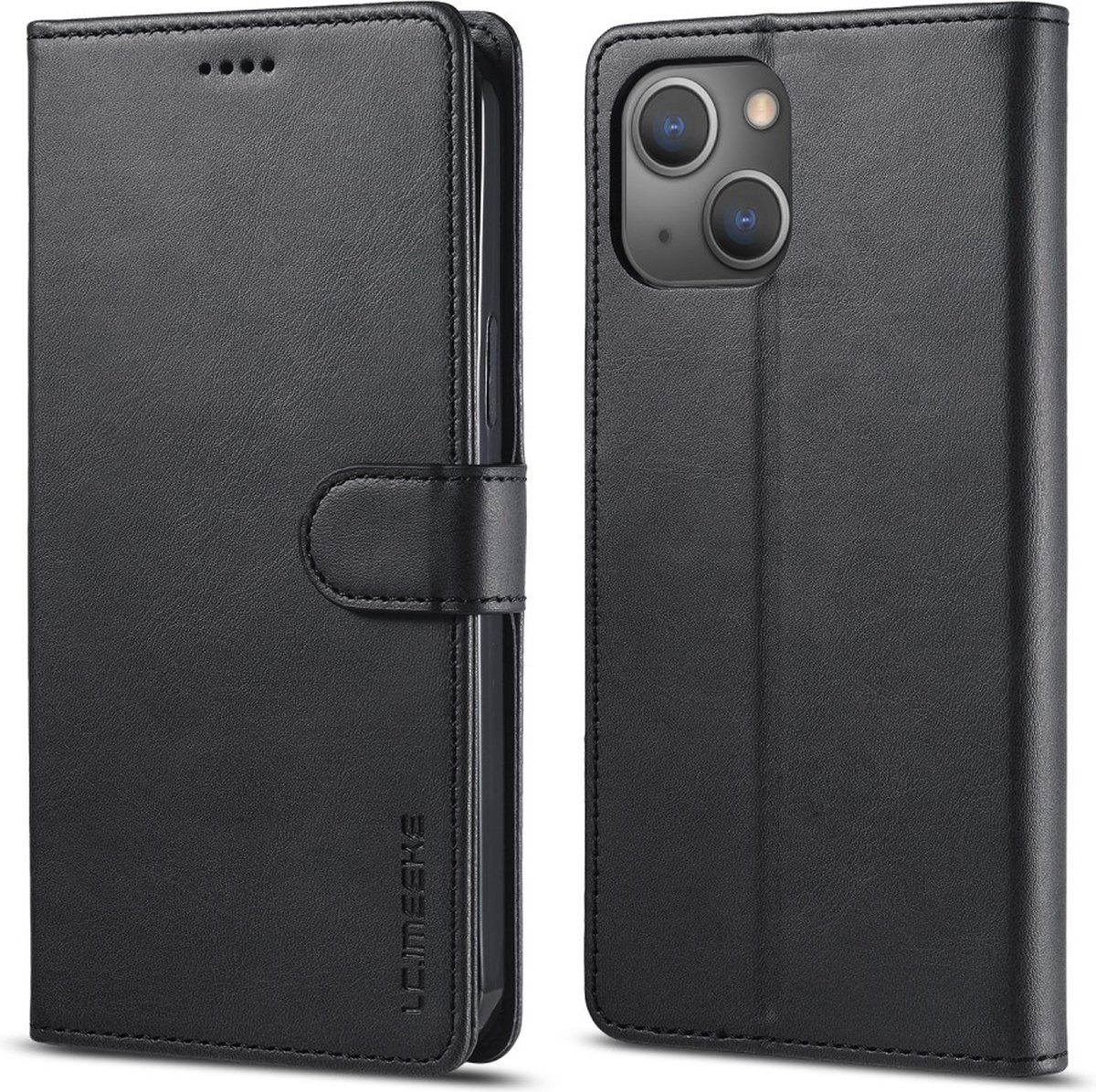 LC.IMEEKE Hoesje - Geschikt voor iPhone 13 Hoesje - LC.IMEEKE Luxe Book Case - Zwart