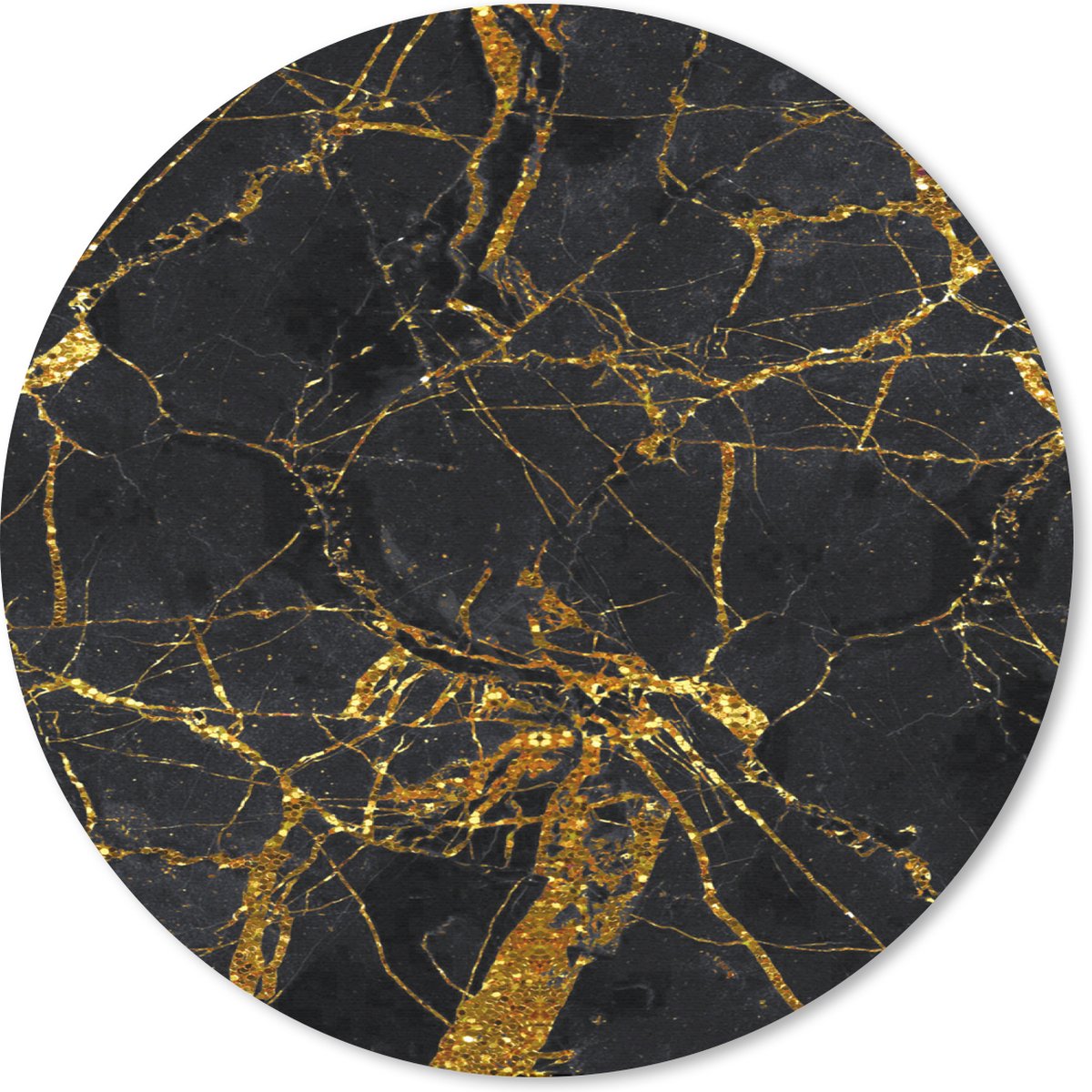 Muismat rond 40x40 cm - Mousepad Marmer - Goud - Zwart - Glitter - Ronde muismatten
