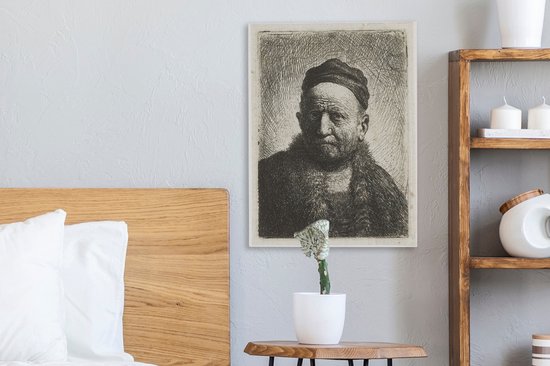 L'homme à la calotte - Peinture de Rembrandt van Rijn Toile 30x40 cm - petit - Tirage photo sur toile (Décoration murale salon / chambre)