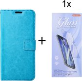 Bookcase Turquoise Geschikt voor Samsung Galaxy A14 (4G & 5G) - Portemonnee hoesje met 1 stuk Glas Screen protector - ZT Accessoires