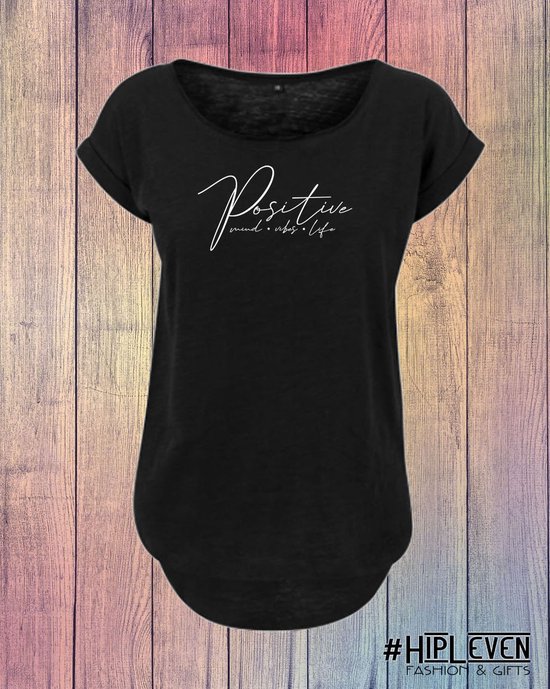 Shirt met print Positive, mind, vibes, life | zwart / XL (42-44)